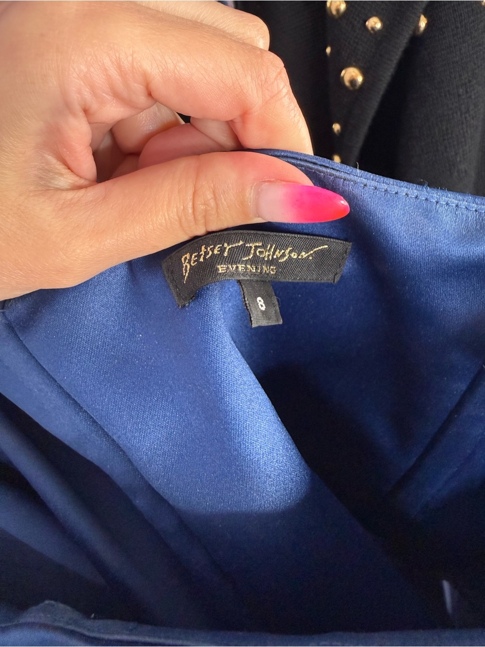 *RARE* Betsey Johnson Vintage Blue Satin Strapless Evening Gown w Pink Roses - Picture 5 of 5